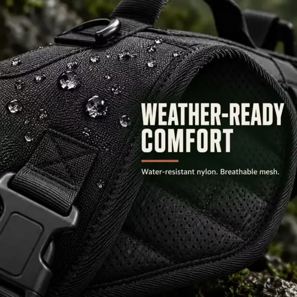 Dog harness with handle and MOLLE for trail hiking