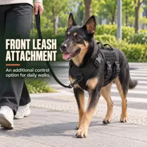 No-pull tactical dog harness front view for hiking walks