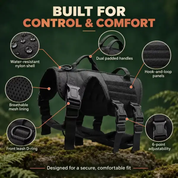 Tactical no-pull dog harness padded chest fit detail