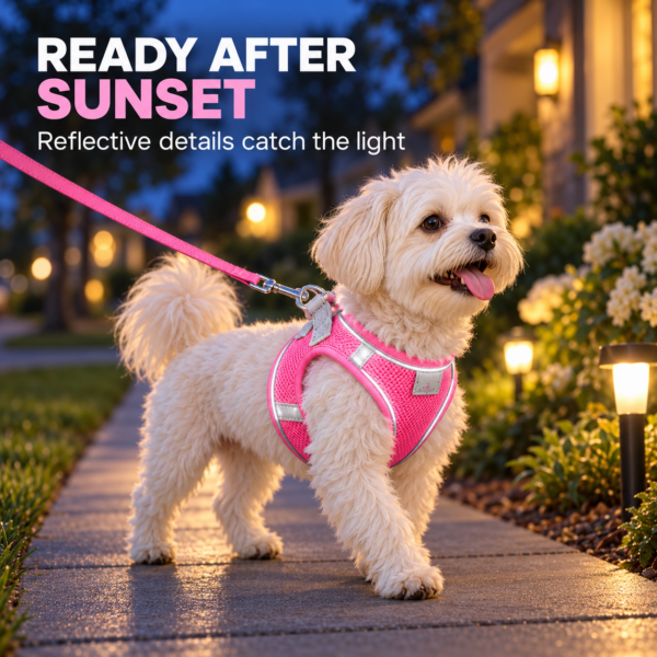 Soft mesh small dog harness buckle and clip detail