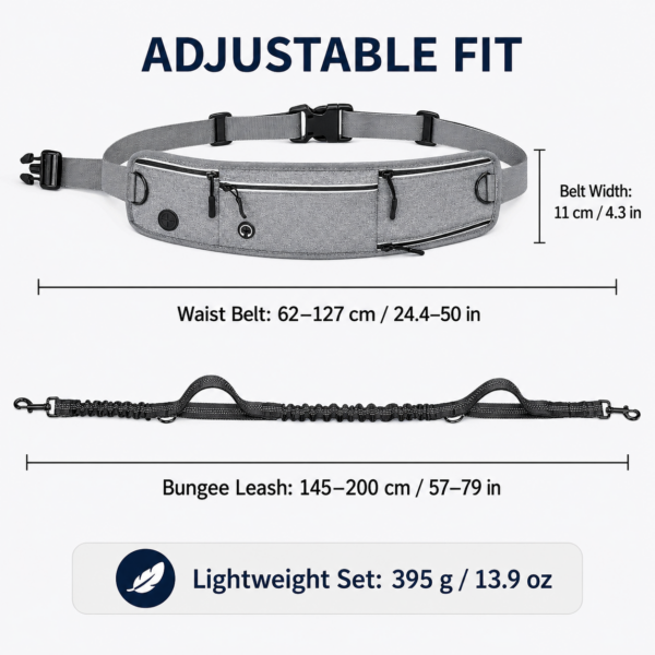 Hands-free dog leash for jogging with adjustable waist belt