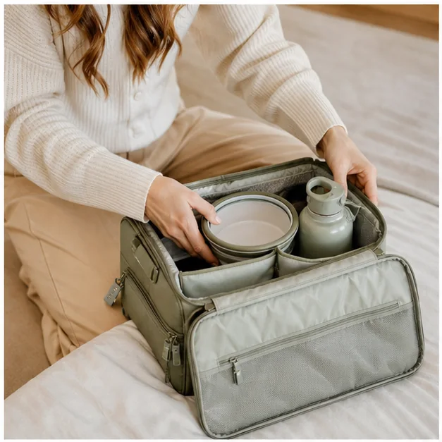 Pet owner packing PawFurvia travel essentials