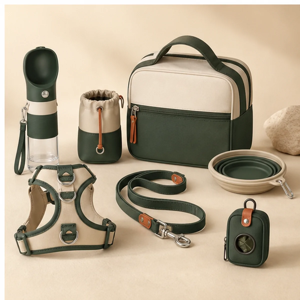PawFurvia Weekend Travel Kit concept visual in PawFurvia forest green premium style