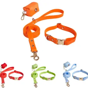 Waterproof Quick-Release Dog Collar, 5 ft Leash and Poop Bag Holder Set