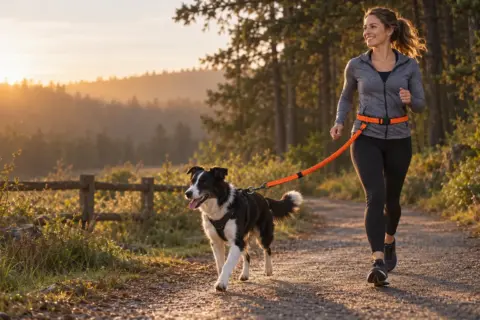 Person walking a dog on a park path