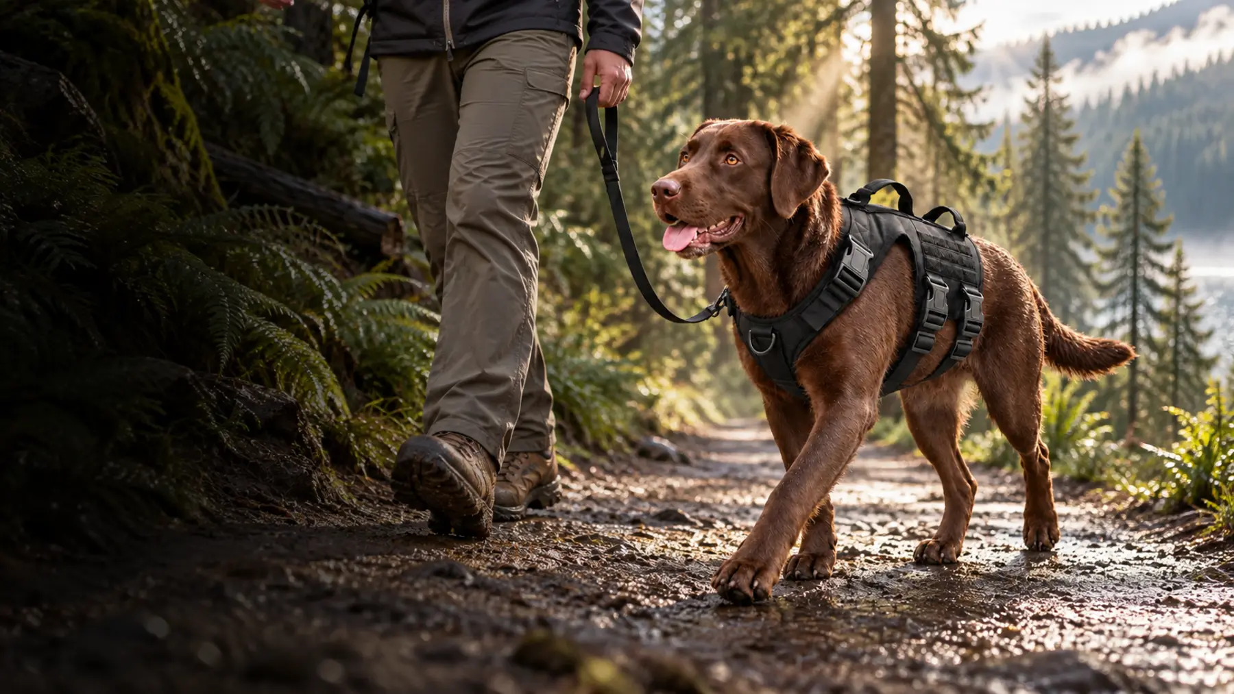 Dog wearing a PawFurvia tactical harness
