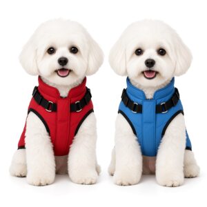 PawFurvia Pet Outdoor Jacket – Harness Padded, Red & Blue, Sizes S–2XL - main