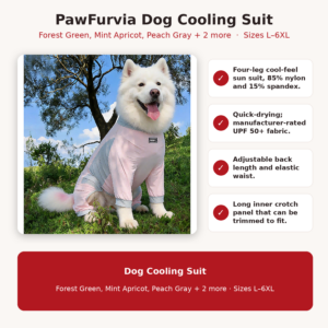 PawFurvia Dog Cooling Suit – 4-Leg, Multiple Colors, Sizes L–6XL - features