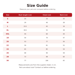 PawFurvia Dog Ski Suit, Multiple Colors, Sizes S–2XL - size chart